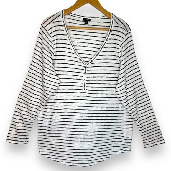 Torrid Women's Waffle Snap Henley Long Sleeve Tee Size 3X Stripe Black White - Picture 10 of 10